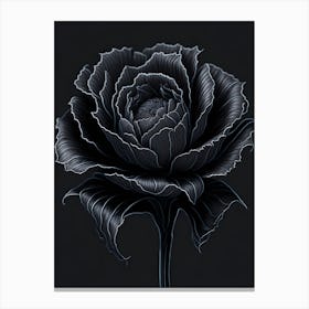 A Carnation In Black White Line Art Vertical Composition 7 Canvas Print