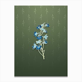 Vintage Shewy Delphinium Flower Botanical on Lunar Green Pattern n.0002 Canvas Print