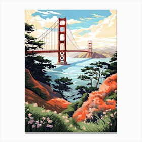 The Golden Gate Bridge   San Francisco, Usa   Cute Botanical Illustration Travel 3 Canvas Print