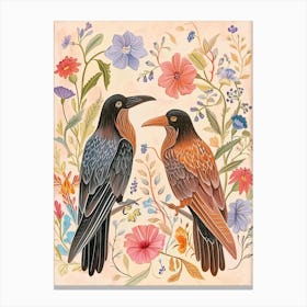 Folksy Floral Animal Drawing Raven 2 Canvas Print