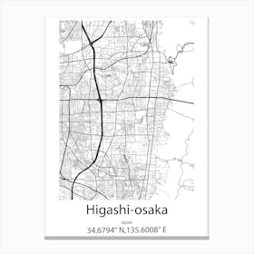 Higashi Osaka,Japan Minimalist Map Canvas Print