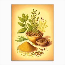 Fenugreek Spices And Herbs Retro Drawing 1 Canvas Print