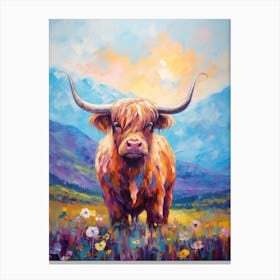 Purple Tones Impasto Style Highland Cow Canvas Print