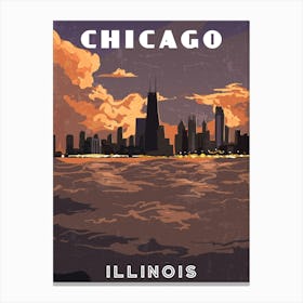 Chicago, Illinois, USA. Sunset — Retro travel minimalist poster Canvas Print