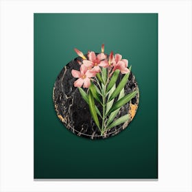 Vintage Oleander Botanical in Gilded Marble on Dark Spring Green Canvas Print