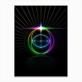 Neon Geometric Glyph in Candy Blue and Pink with Rainbow Sparkle on Black n.0410 Canvas Print