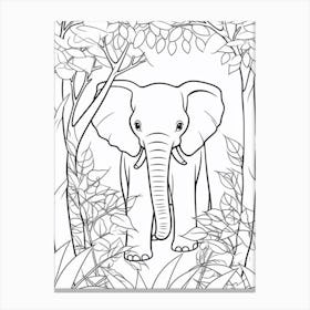 Line Art Jungle Animal Asian Elephant 1 Canvas Print