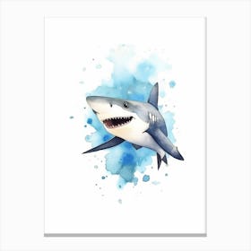 Cartoon Watercolour Whitetip Reef Shark 3 Canvas Print