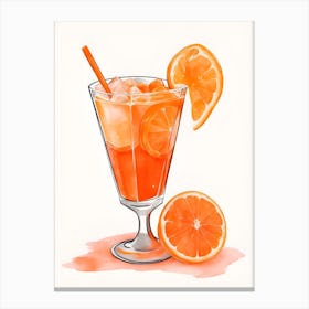 Aperol With Ice And Orange Watercolor Vertical Composition 2 Canvas Print
