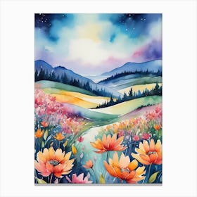 A Watercolor Painting Of Floral Landscape (10) Canvas Print