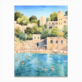 Swimming In Rhodes Greece Watercolour Canvas Print