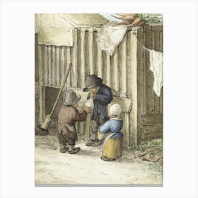 Three Children Playing With A Pig Bladder, Jean Bernard Canvas Print