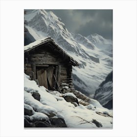 Moody Rustic Winter Cabin Painting Canvas Print
