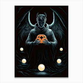 Devil Holding Pumpkin Canvas Print