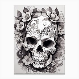 Sugar Skull With Flowers Print  Canvas Print