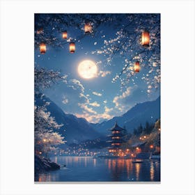 Asian Landscape At Night Canvas Print