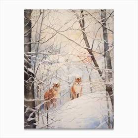 Winter Watercolour Mountain Lion 2 Canvas Print