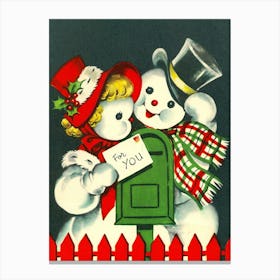 Snowman Couple With A Message For You Canvas Print