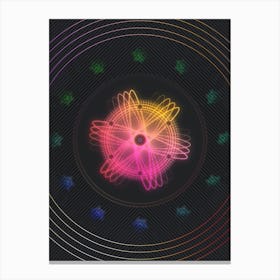 Neon Geometric Glyph Abstract in Pink and Yellow Circle Array on Black n.0163 Canvas Print