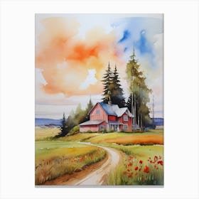 Watercolor Of A Red Barn Canvas Print