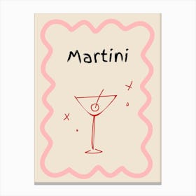 Martini Doodle Poster Pink & Red Canvas Print