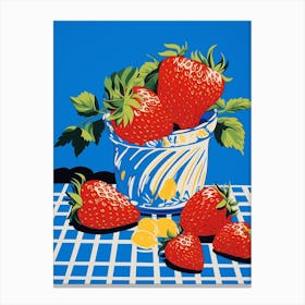 Strawberries Blue Checkerboard 3 Canvas Print