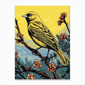 Vintage Bird Linocut Yellowhammer 3 Canvas Print
