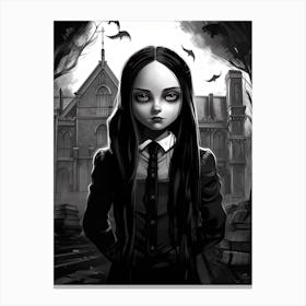 Nevermore Academy With Wednesday Addams Line Art 03 Fan Art Canvas Print