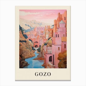Gozo Malta 2 Vintage Pink Travel Illustration Poster Canvas Print