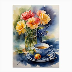 Tea And Flowers Canvas Print