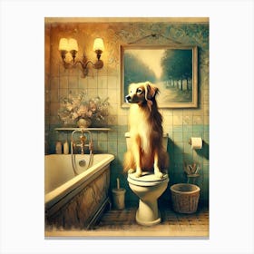 Golden Retriever in a Vintage Bathroom Scene Canvas Print