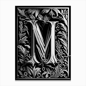 M, Letter, Alphabet Linocut 1 Canvas Print