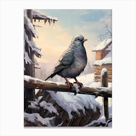 Pidgeon In The Snow 4 Canvas Print