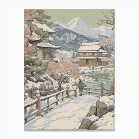 Vintage Winter Illustration Hakone Japan 2 Canvas Print