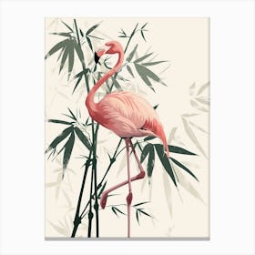 Jamess Flamingo And Bamboo Minimalist Illustration 2 Canvas Print