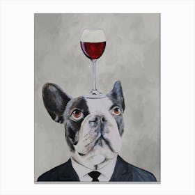French Bulldog With Wineglass Canvas Print