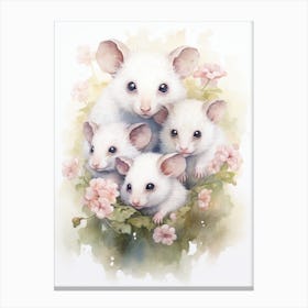 Light Watercolor Painting Of A Mother Possum 3 Canvas Print