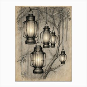 Lanterns Hanging From A Tree Canvas Print