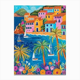 Kitsch Colourful South Of France Coastline 4 Canvas Print