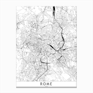 Rome White Map Canvas Print