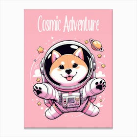 A Cute Happy Shiba Inu Astronaut On A Pink Background Canvas Print