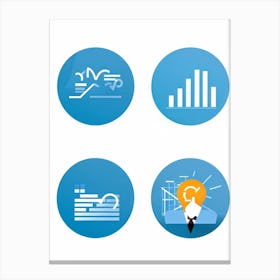 Business Decision Making Process Represented As Minimalistic Icons Split Screens Showing A Thought (3) Canvas Print