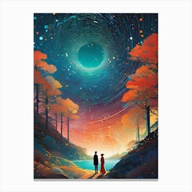 Romantic Couple Under The Stargate ~ Futuristic Sci-Fi Trippy Surrealism Modern Digital Mandala Awakening Fractals Spiritual Artwork Psychedelic Colorful Cubic Abstract Portal Entrance To Another Universe Canvas Print