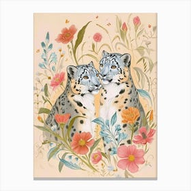 Folksy Floral Animal Drawing Snow Leopard 3 Canvas Print