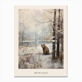 Vintage Winter Animal Painting Poster Brown Bear 4 Canvas Print