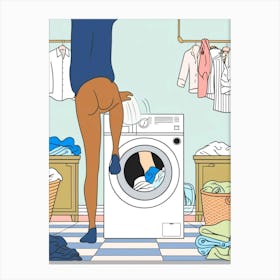 Cartoon Man In A Washing Machine Canvas Print