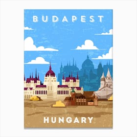 Budapest, Hungary — Retro travel minimalist art poster Canvas Print