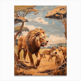 African Lion Relief Illustration Interaction 2 Canvas Print