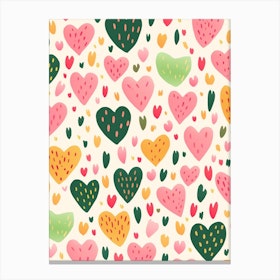 Cute Pink & Green Heart Line Pattern Canvas Print