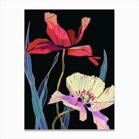 Neon Flowers On Black Poppy 2 Canvas Print